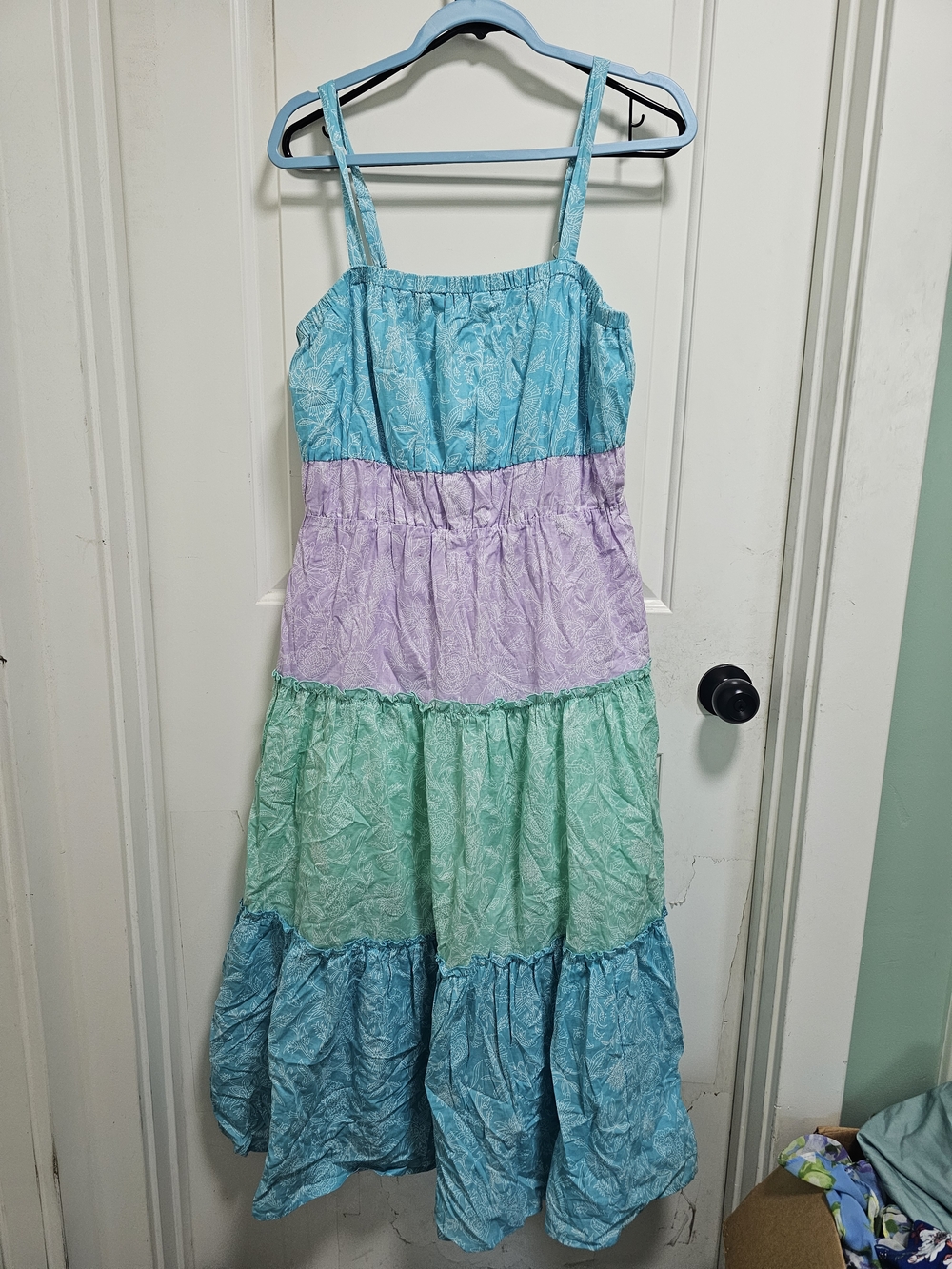 Marc New York Aqua Floral Tired Maxi Dress L